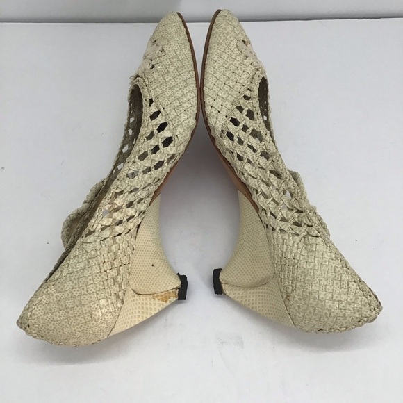 Vintage Claudio Merazzi Lace Woven Leather Heel Made In Italy Creme Size 9B - Picture 6 of 9